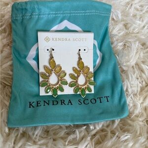 Green, Yellow and Gold Teardrop Earrings